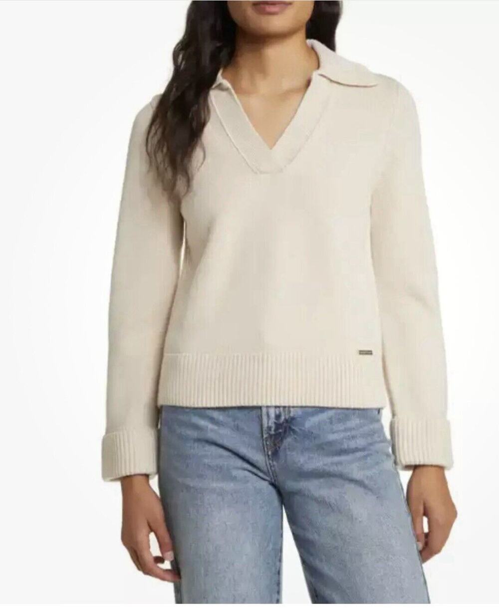 Magaschoni Collared V-Neck Merino Wool Cuffed Sleeve Sweater Womens Size XS - Picture 1 of 6
